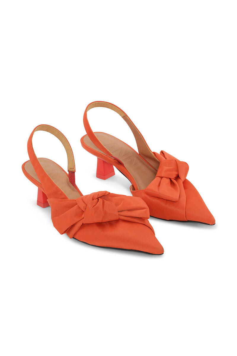 Soft Bow Slingback Pumps, Nylon, in colour Orangeade - 3 - GANNI