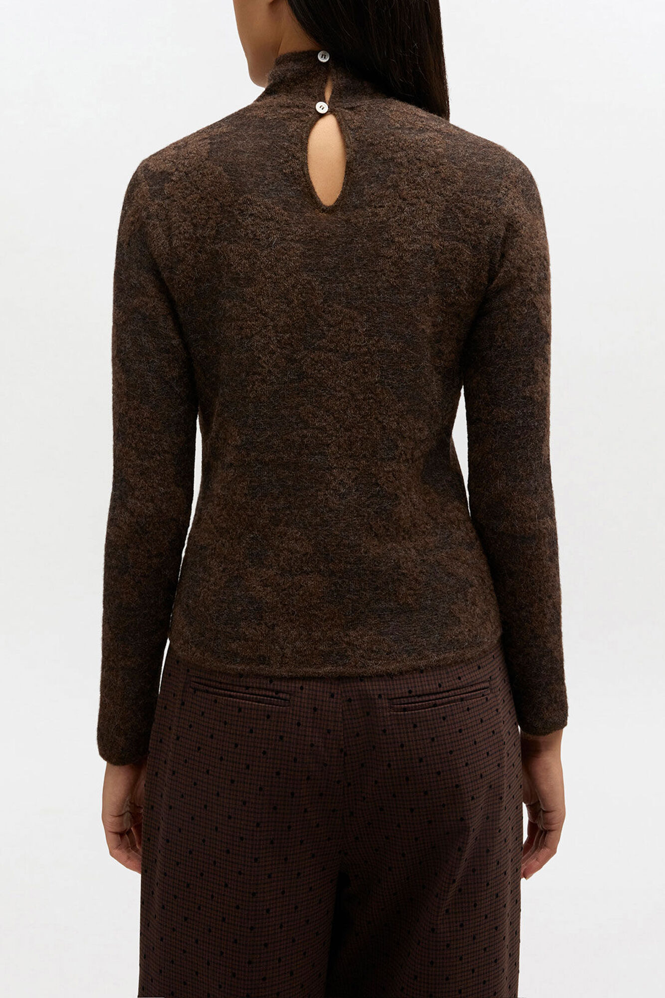Transparenter Rollkragenpullover, Alpaca, in colour Chocolate Plum - 3 - GANNI