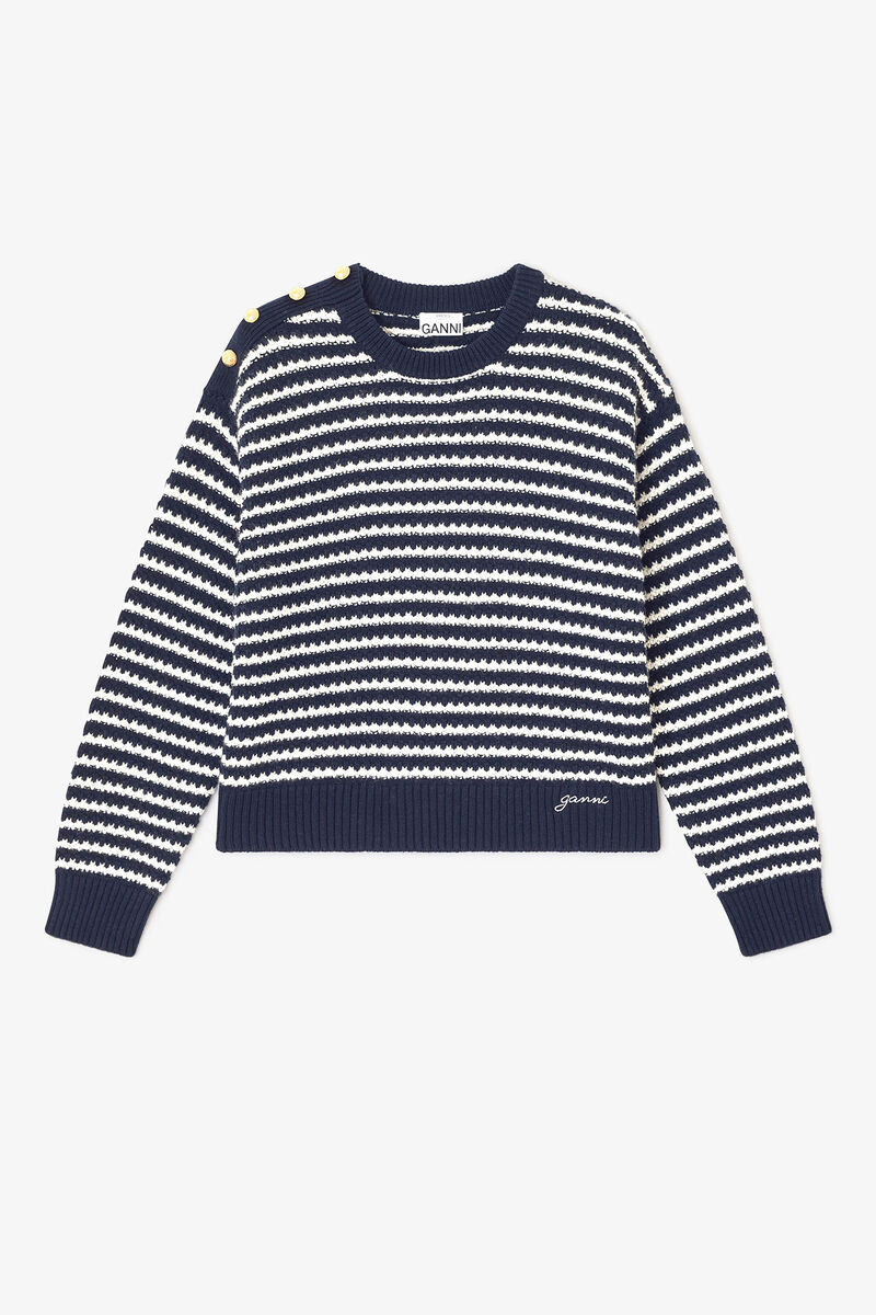 Dark Blue Striped Wool Jumper, in colour Sky Captain - 1 - GANNI