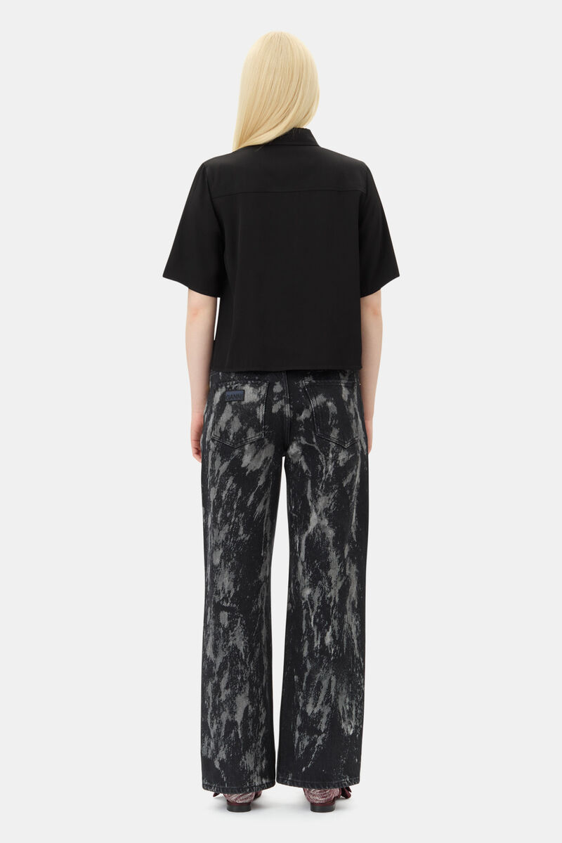 Black Viscose Twill Skjorte, LENZING™ ECOVERO™, in colour Black - 4 - GANNI