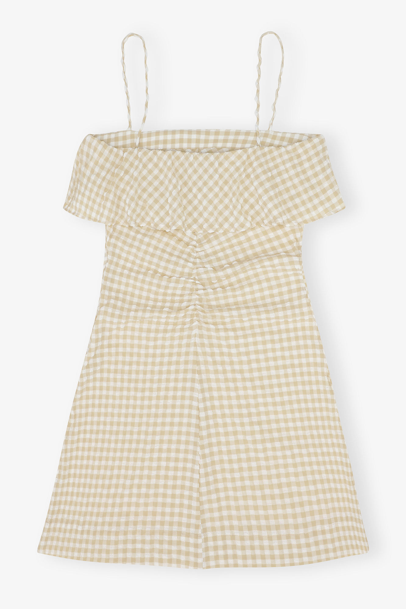 Stretch Seersucker Strap Mini Dress, Recycled Polyester, in colour Pale Khaki - 2 - GANNI