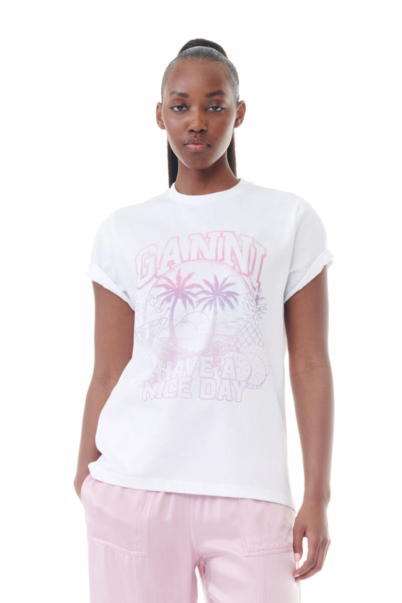 T-shirt Basic Jersey Coctail Relaxed, Cotton, in colour Bright White - 1 - GANNI