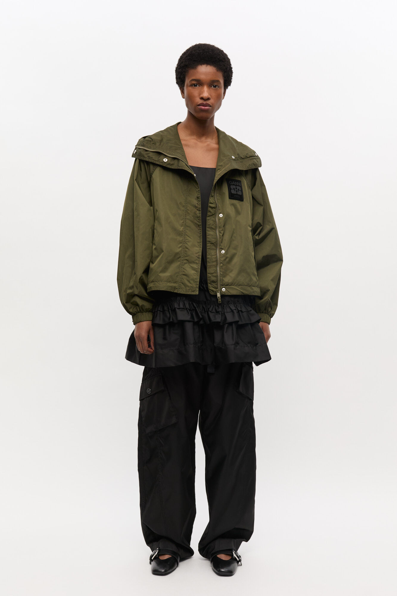 Green Nylon Jacket, Nylon, in colour Kalamata - 2 - GANNI