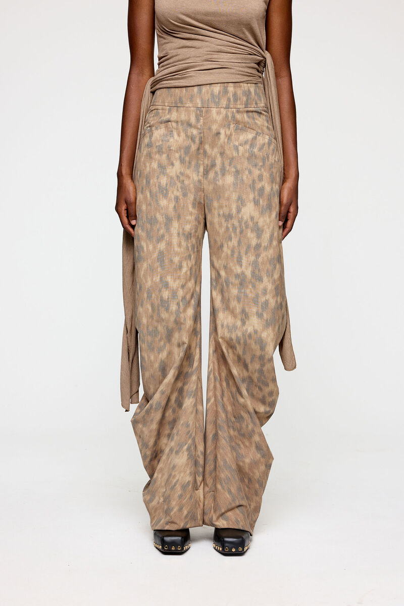 Trousers in Printed Cotton, Organic Cotton, in colour Burro - 2 - GANNI