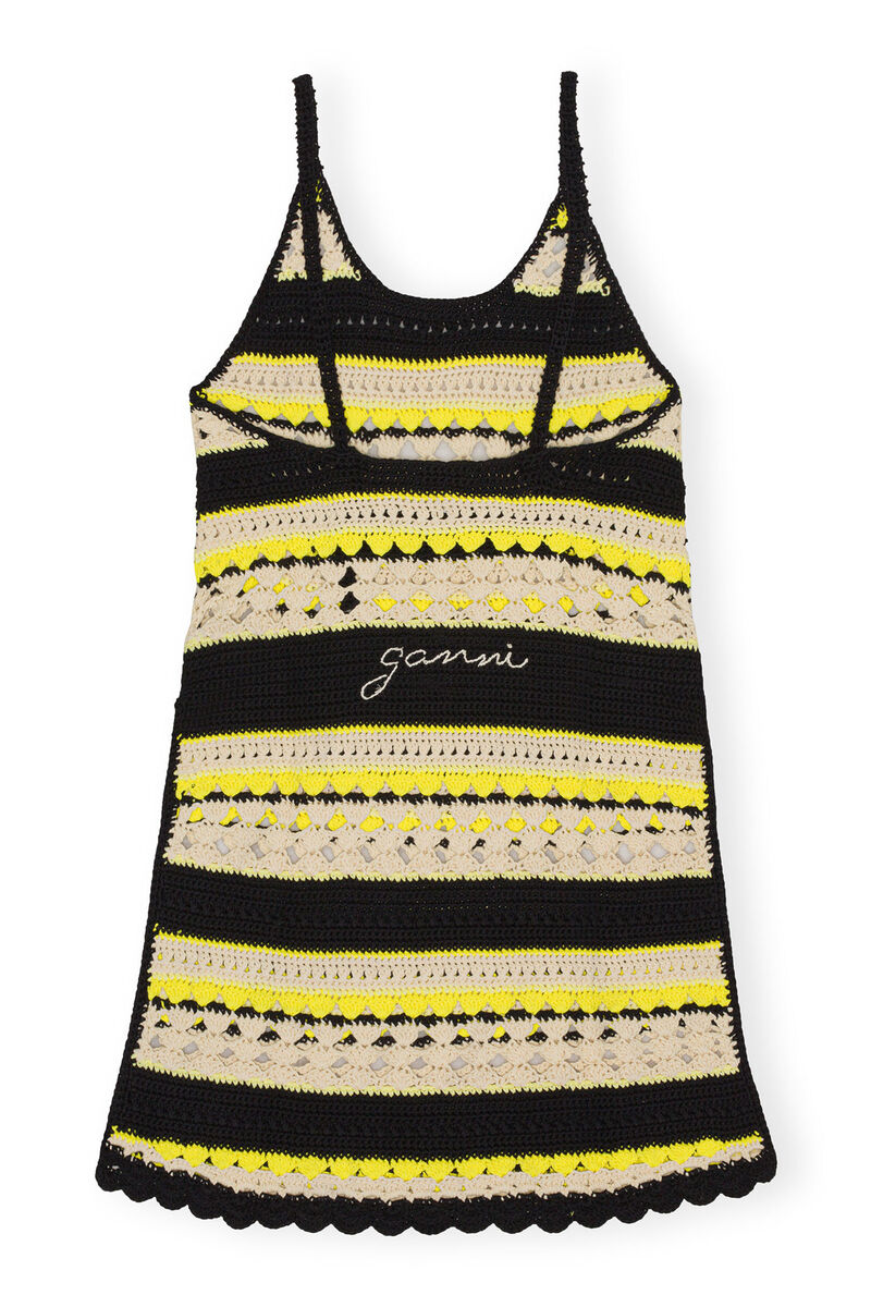 Crochet Slip Dress, Cotton, in colour Golden Kiwi - 2 - GANNI