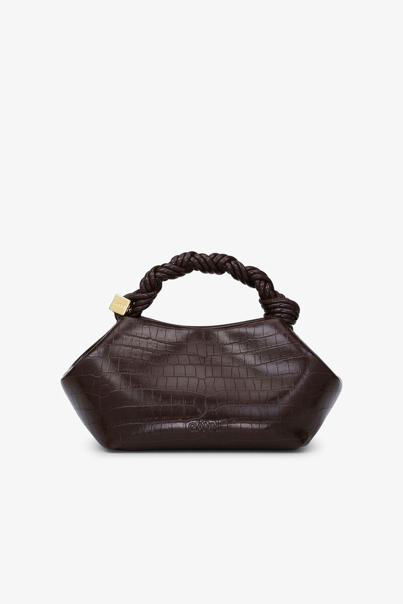 Brown Croco Patent Mini GANNI Bou Bag, Lyocell, in colour Chocolate Fondant - 3 - GANNI