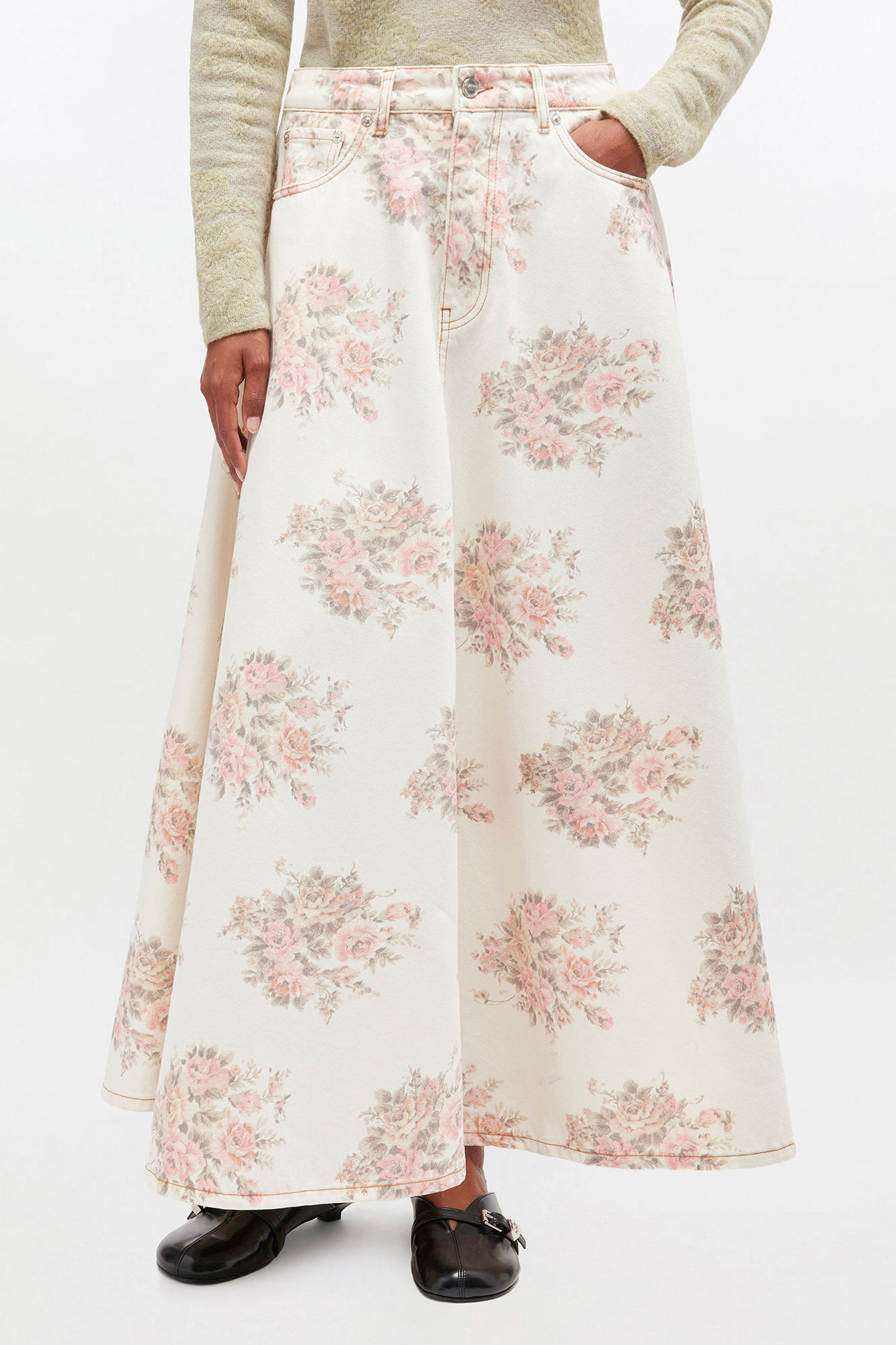 Floral Printed Maxi Skirt, Cotton, in colour Egret - 2 - GANNI