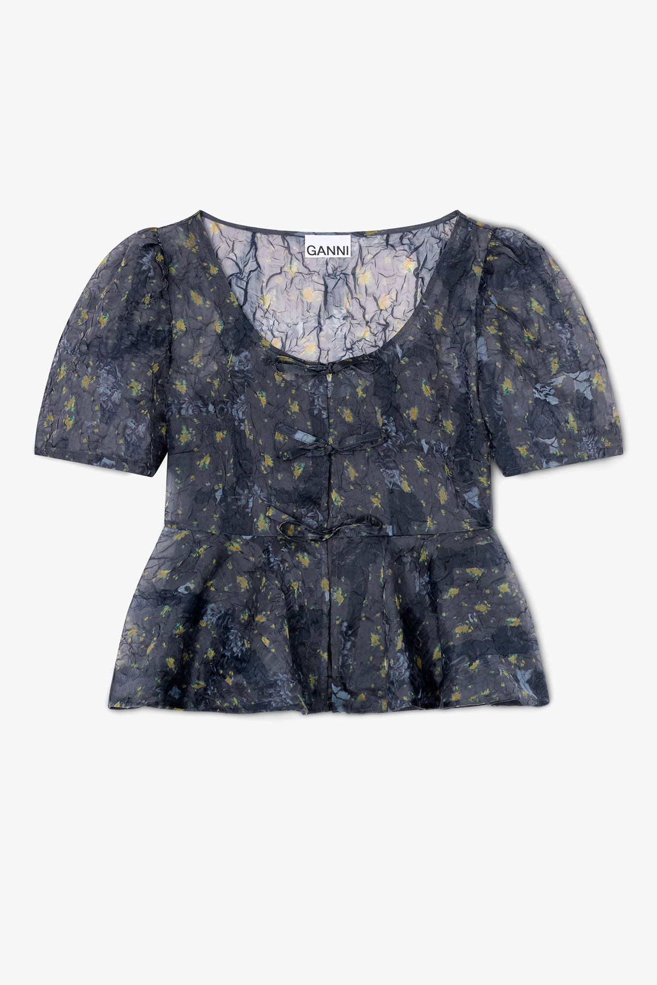 Chemisier p&eacute;plum en organza Shibori, Recycled Polyester, in colour Black Sand - 1 - GANNI