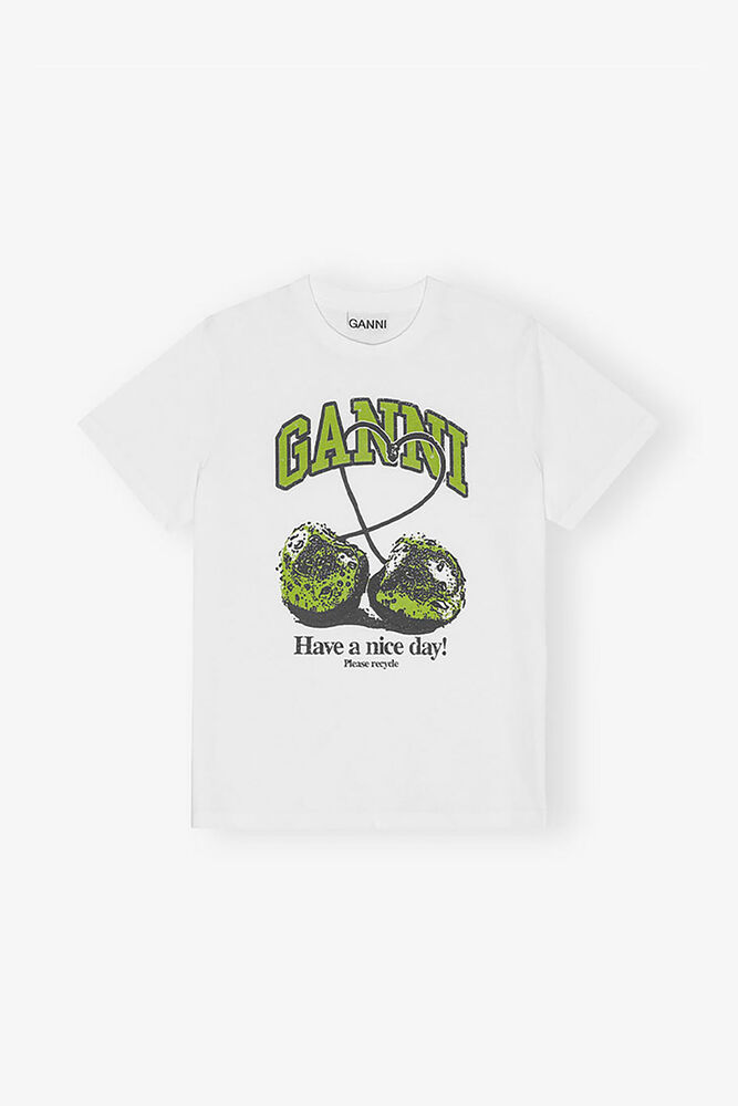 White Basic Jersey Cherry Relaxed T-shirt, Bright White