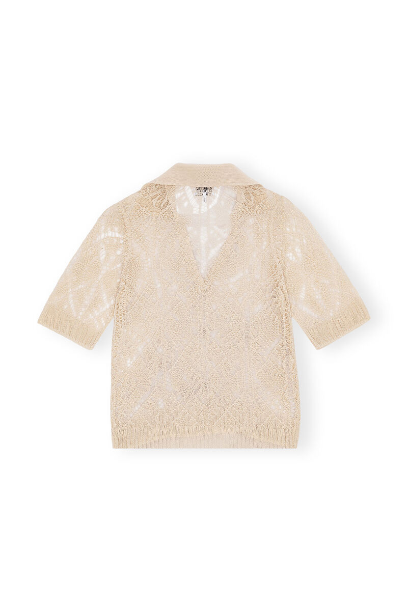 Egret Cotton Lace Polo Pullover, Cotton, in colour Egret - 2 - GANNI