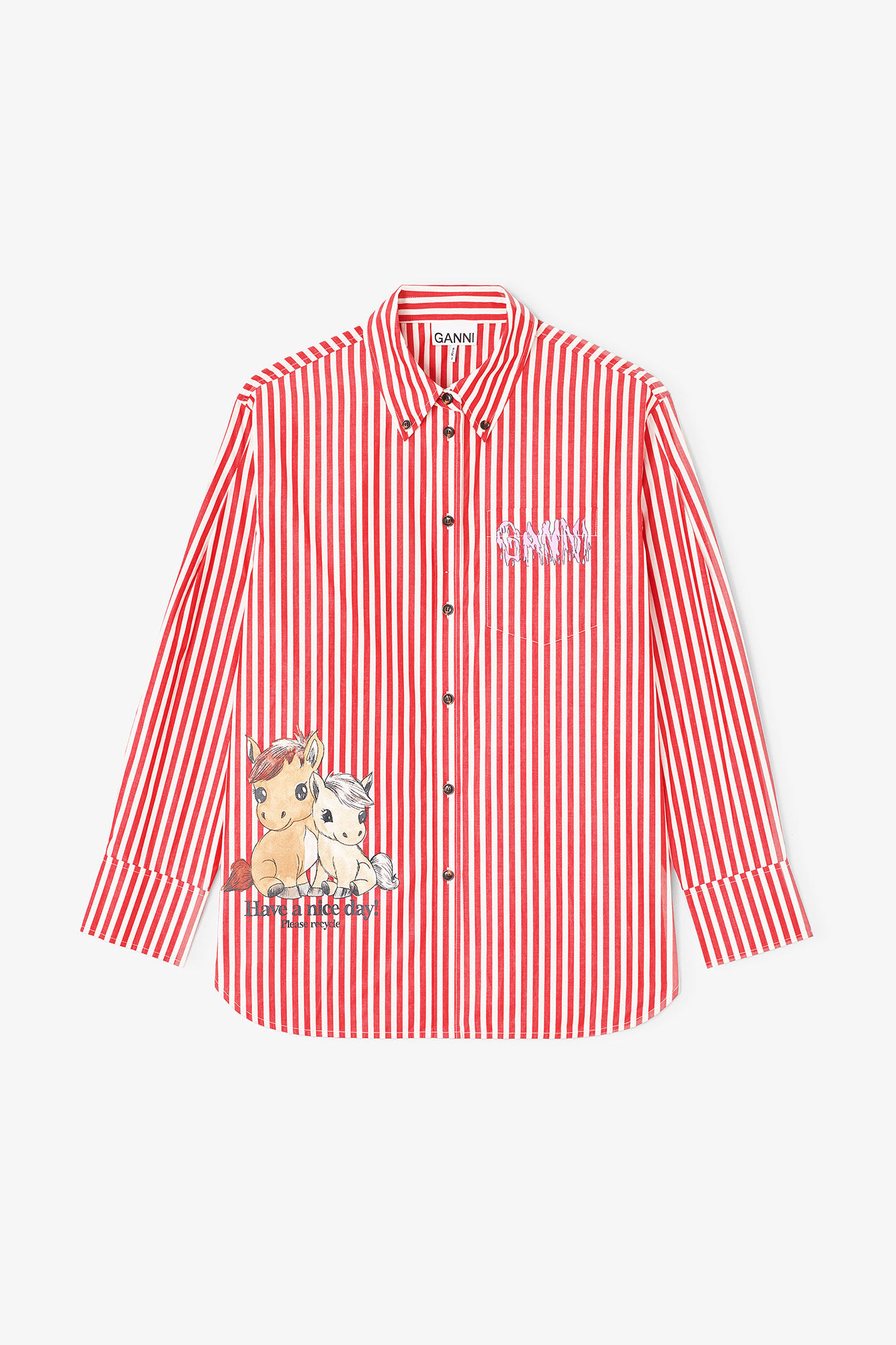 Red Stripe Cotton Shirt, Organic Cotton, in colour Barbados Cherry - 1 - GANNI