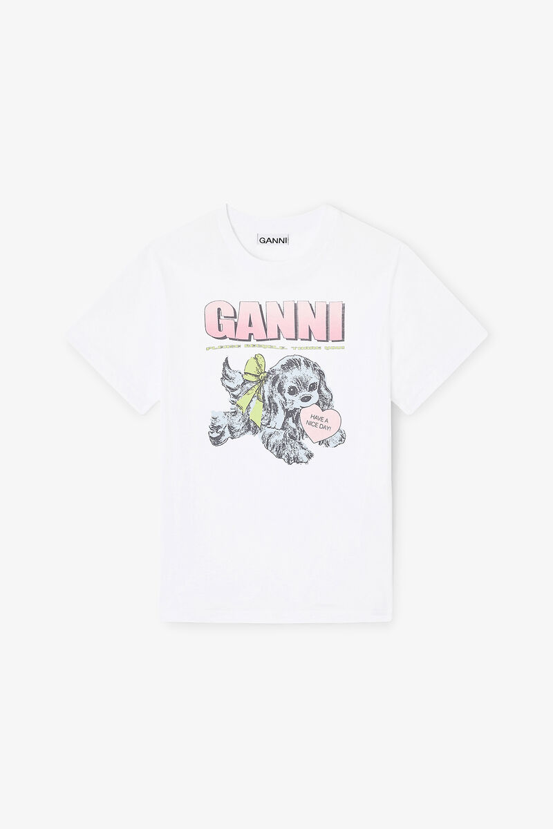 White Puppy T-shirt, Organic Cotton, in colour Bright White - 1 - GANNI