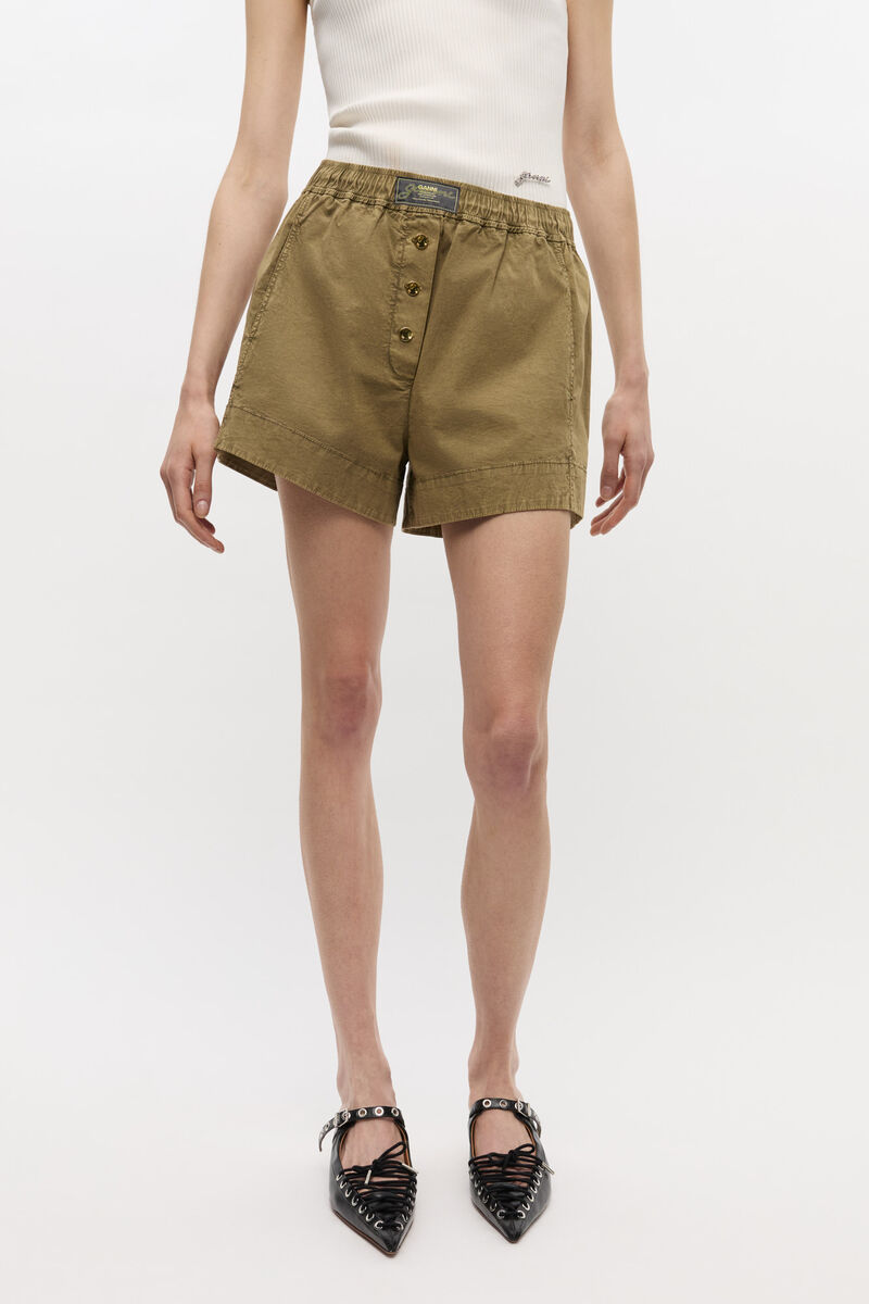 Grüne Shorts aus gewaschener Baumwolle, Elastane, in colour Boa - 2 - GANNI
