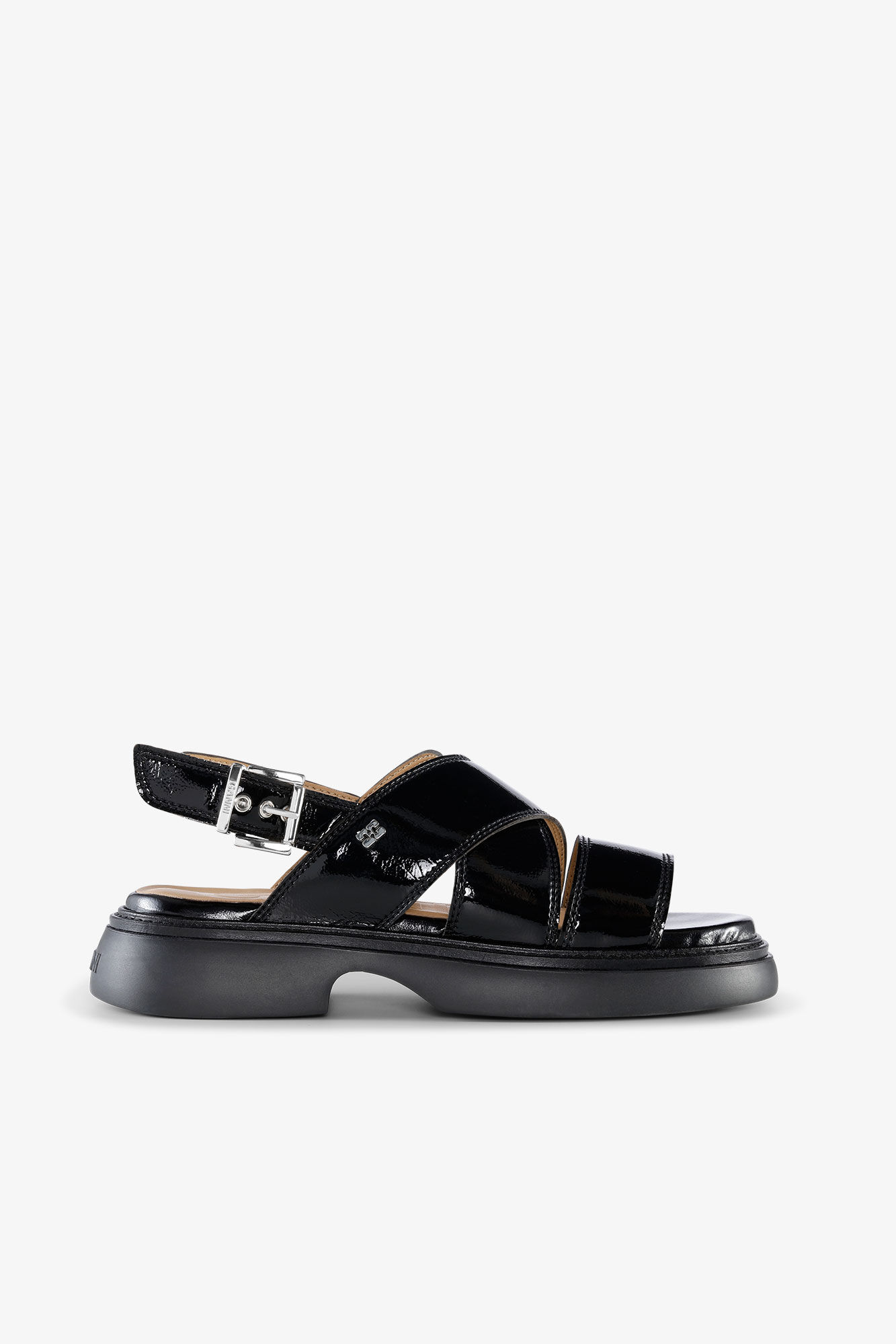 Black Cross Strap Sandals, Polyurethane, in colour Black - 1 - GANNI
