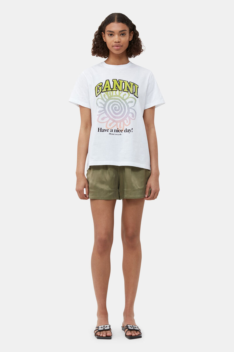 Relaxed Multi Flower T-shirt, Cotton, in colour Bright White - 1 - GANNI