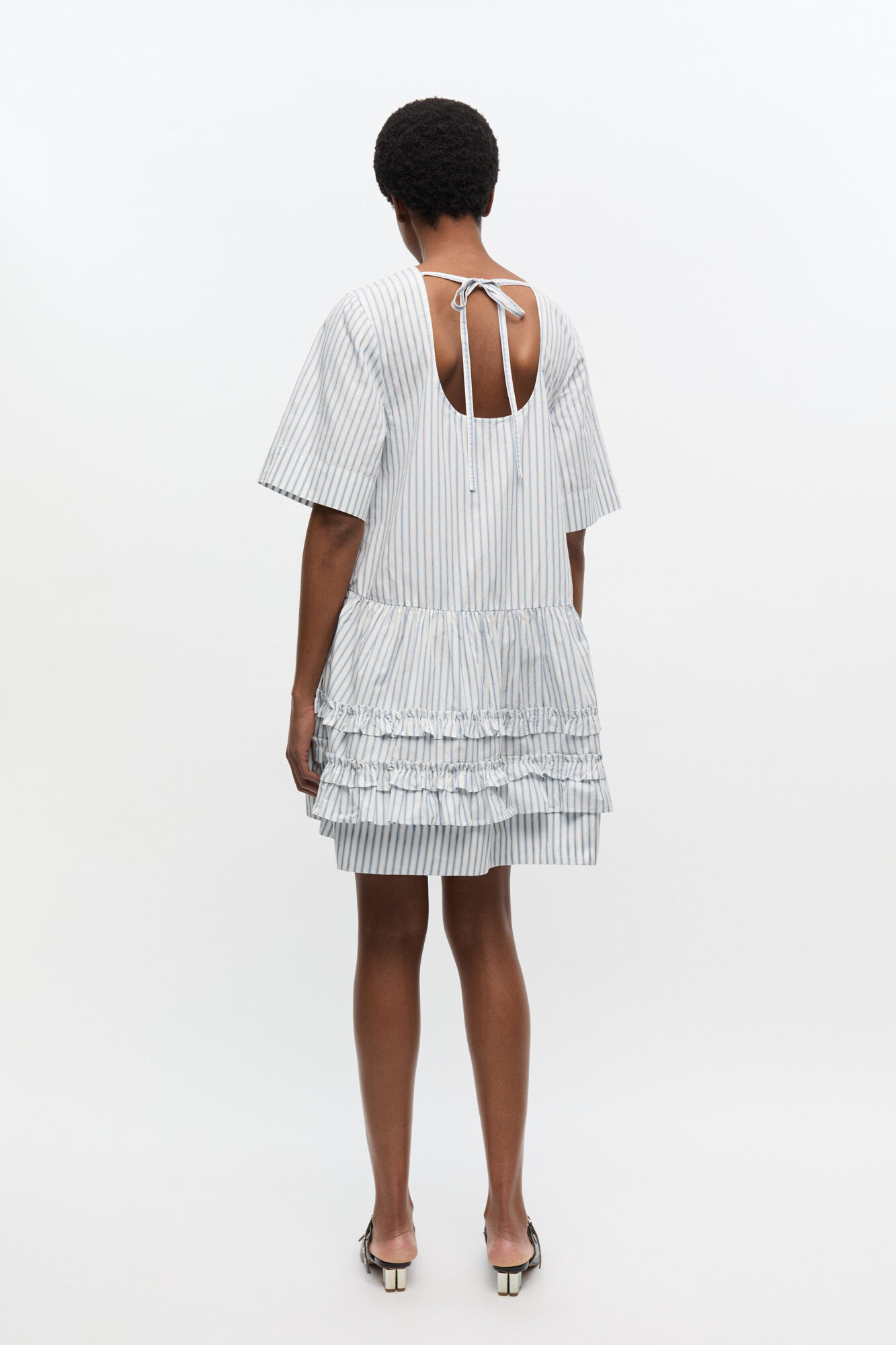 Robe courte rayée en coton biologique, Cotton, in colour Egret - 2 - GANNI