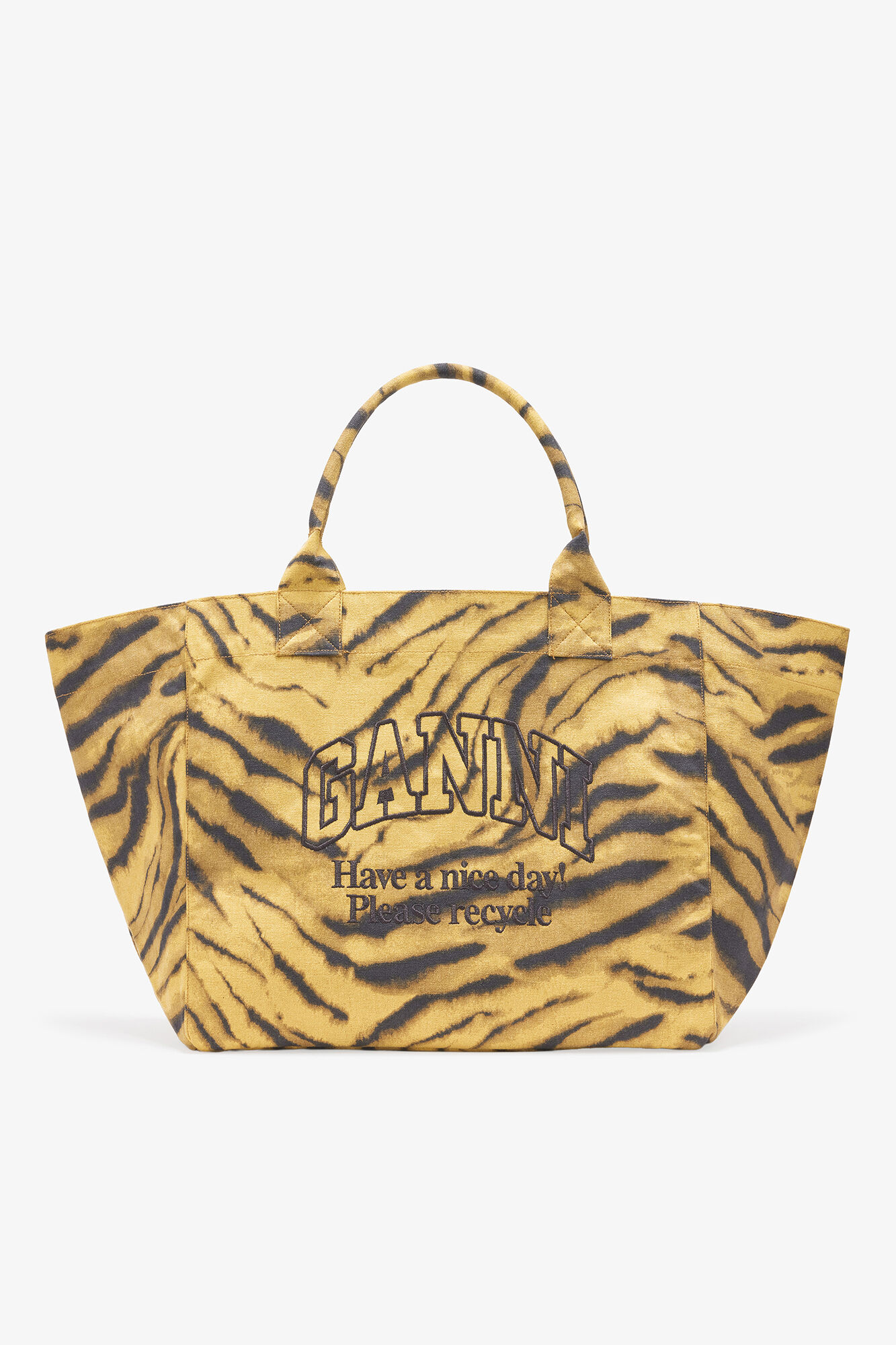 XXL-Tragetasche mit Zebraprint, Recycled Cotton, in colour Khaki - 1 - GANNI