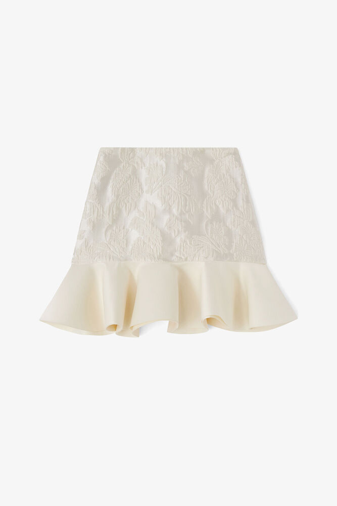 Satin Cloque Mini Skirt, Egret
