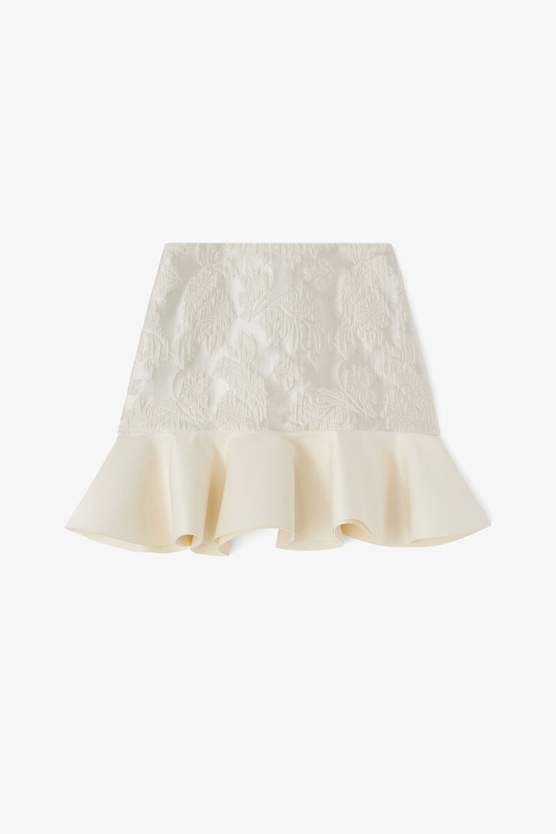 Satin Cloque Mini Skirt, Recycled Polyester, in colour Egret - 1 - GANNI