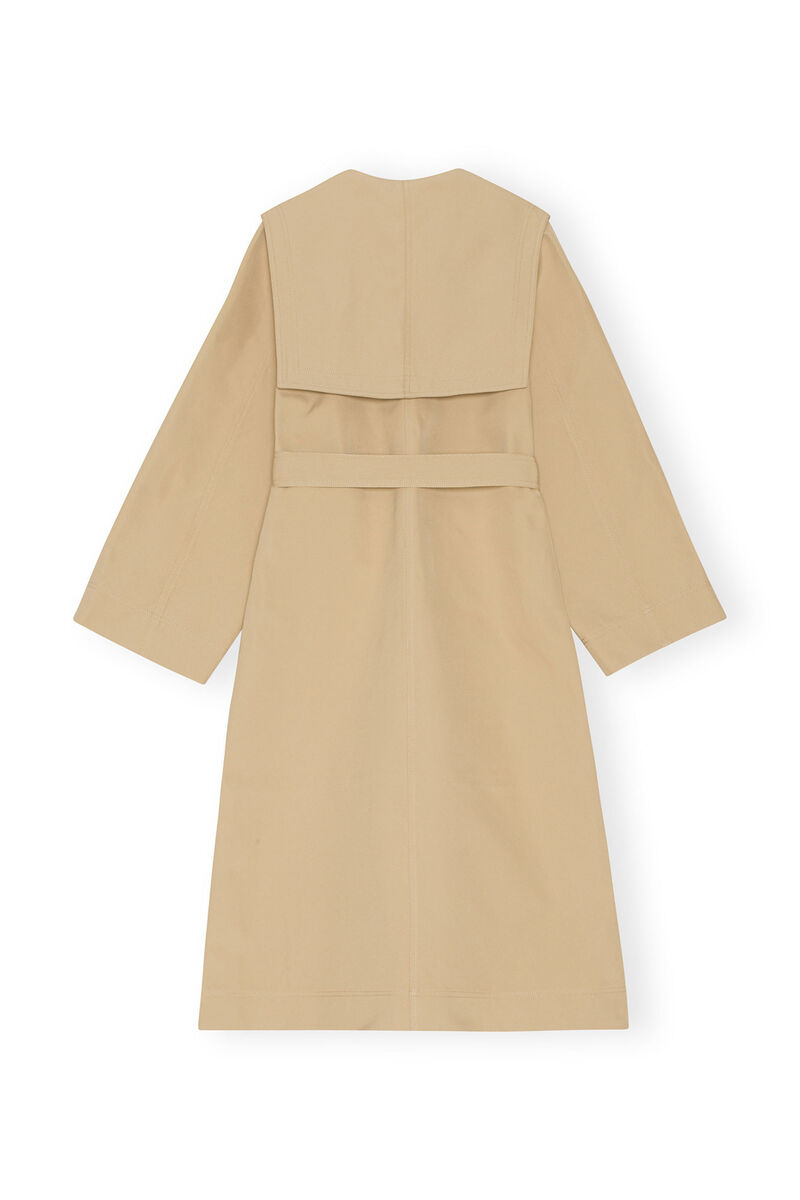 Heavy Twill Oversized Trench Coat, Recycled Polyester, in colour Pale Khaki - 2 - GANNI