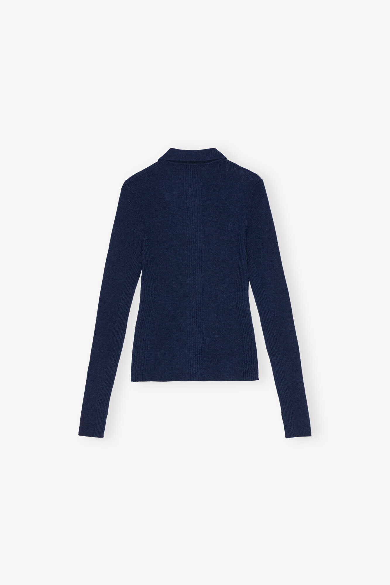 Dark Blue Knitted Polo Hemd, Merino Wool, in colour Sky Captain - 2 - GANNI