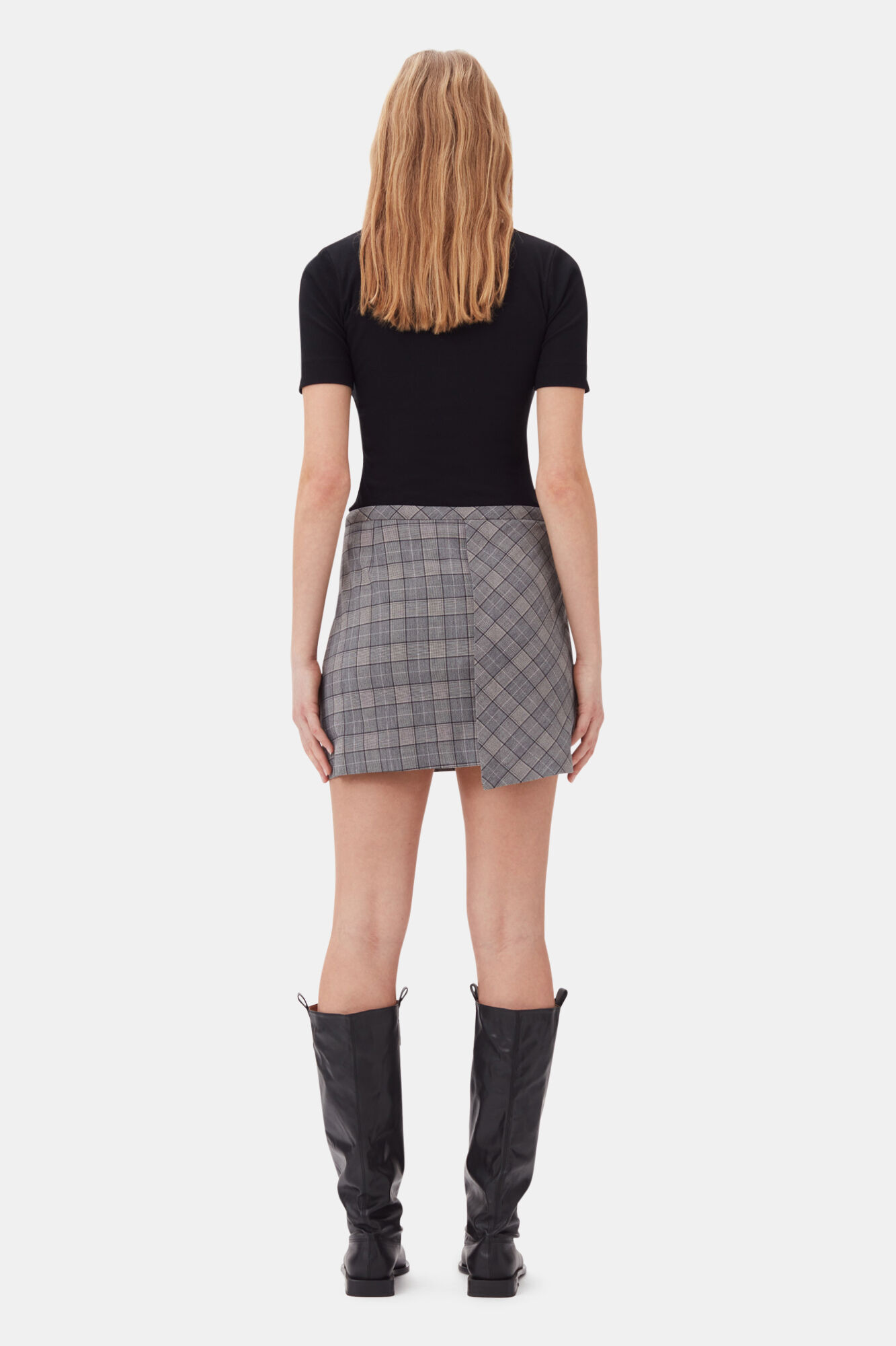 Checkered Mini Skirt, Elastane, in colour Frost Gray - 4 - GANNI