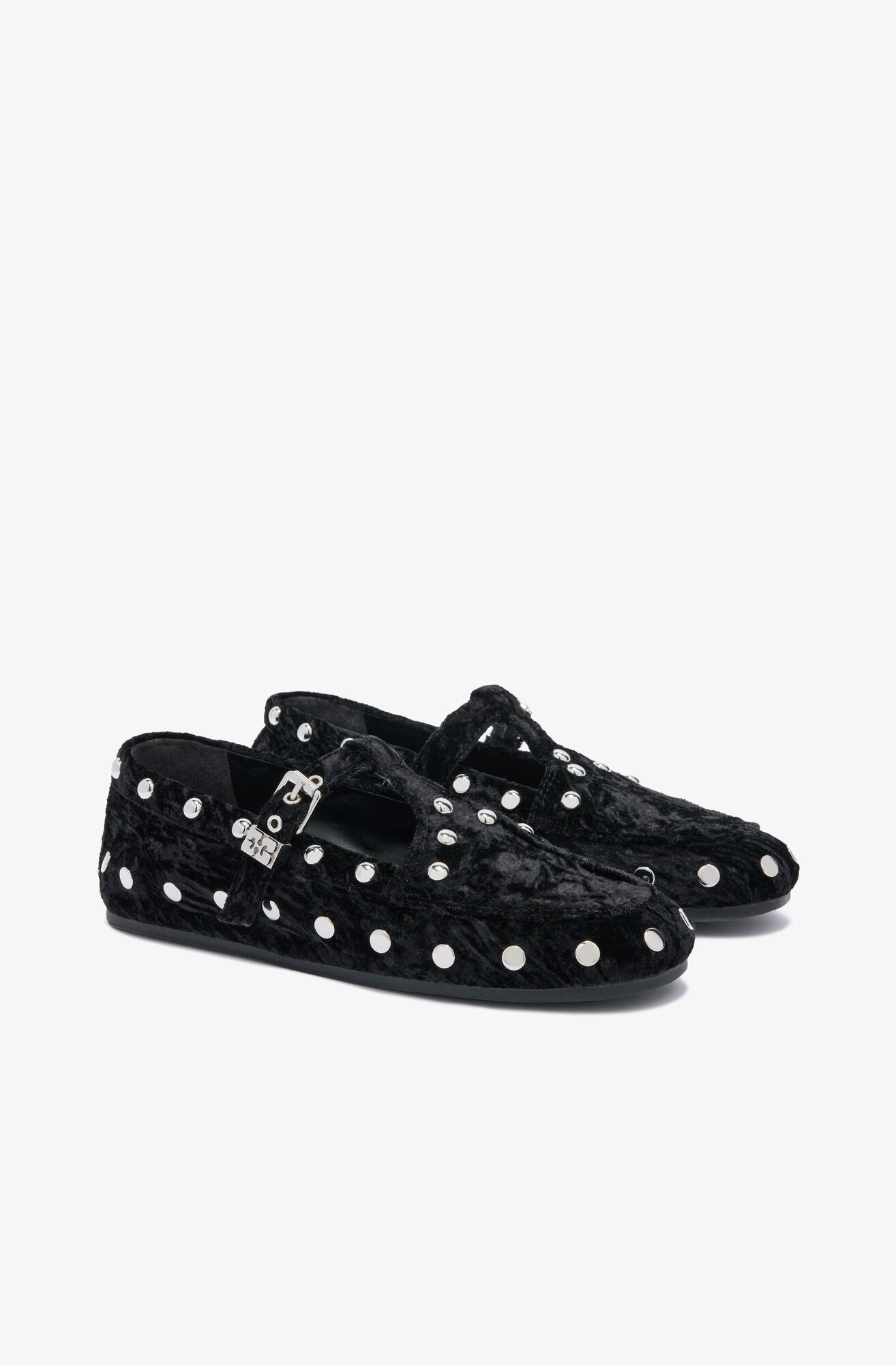 Mary Jenny Moccasins in Black Velvet, Polyester, in colour Black - 2 - GANNI