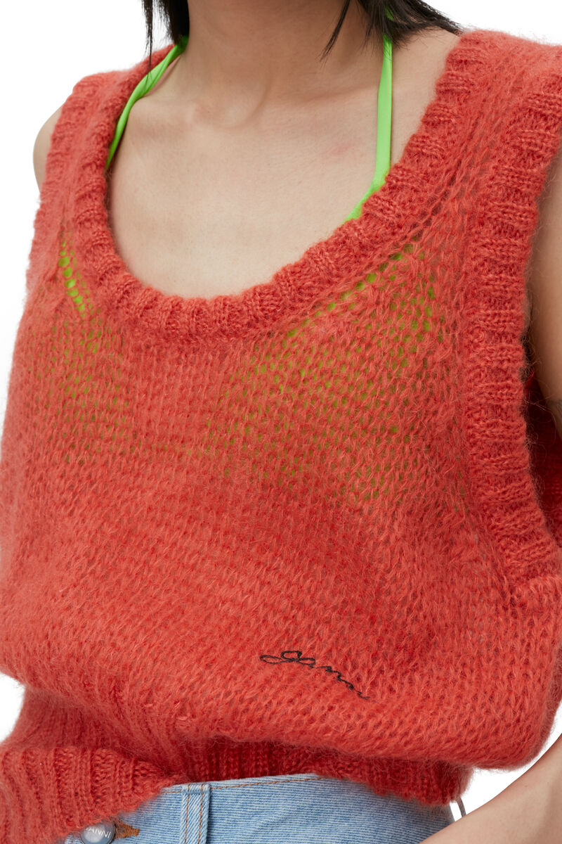 Wool Vest, Merino Wool, in colour Paprika - 3 - GANNI
