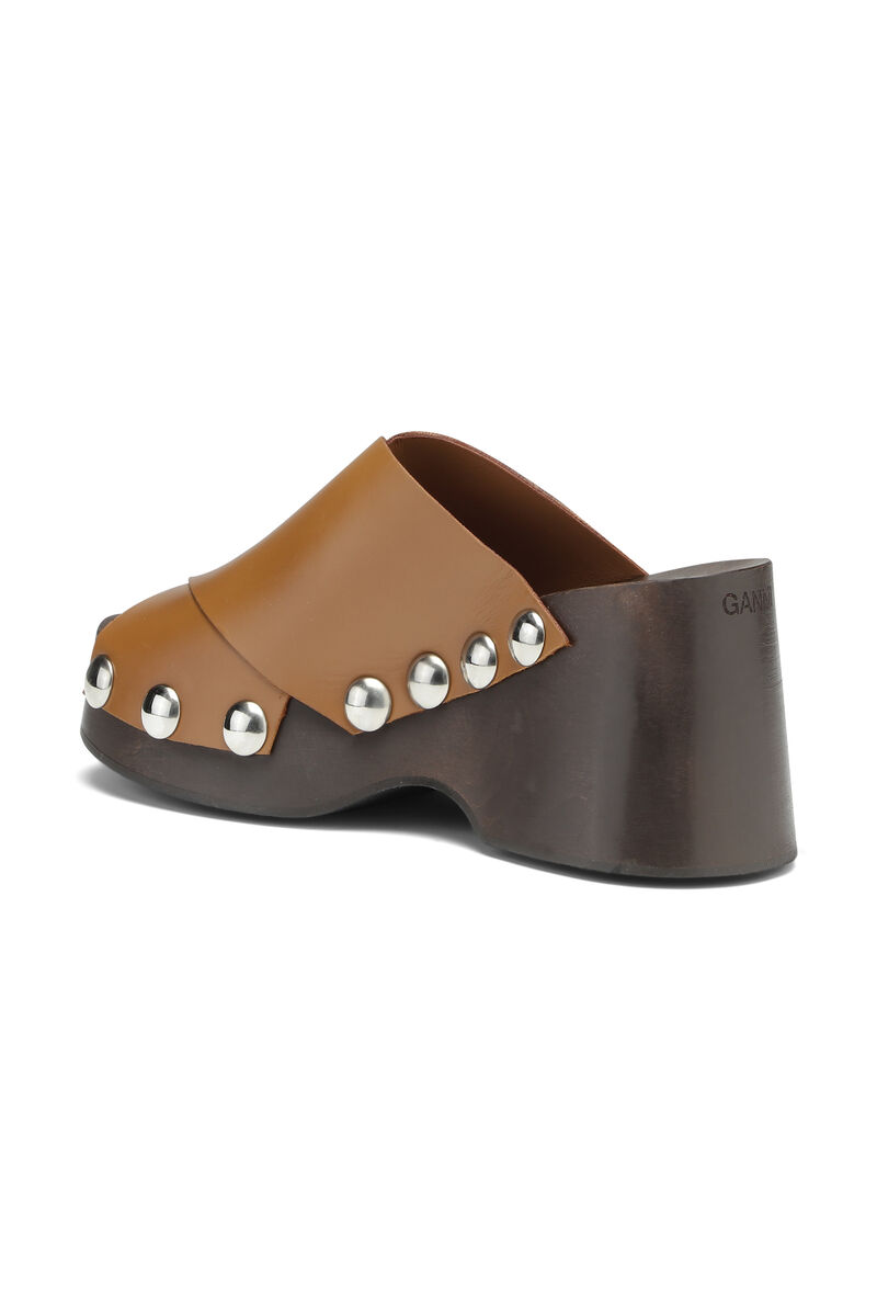 Wedge Clogs, Calf Leather, in colour Tiger's Eye - 2 - GANNI