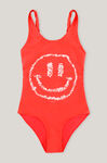 Einteiliger Smiley-Badeanzug, Elastane, in colour High Risk Red - 1 - GANNI