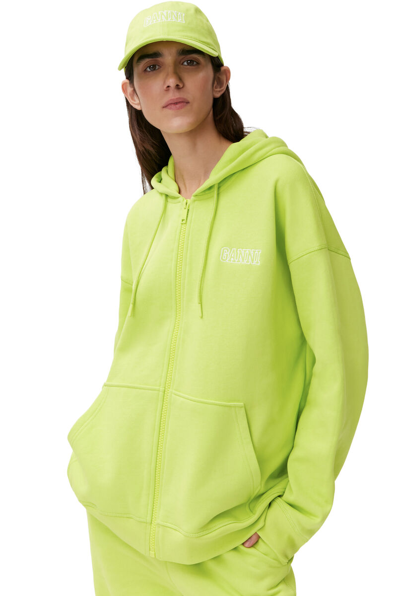 Sweat-shirt zippé oversize, Organic Cotton, in colour Lime Popsicle - 3 - GANNI