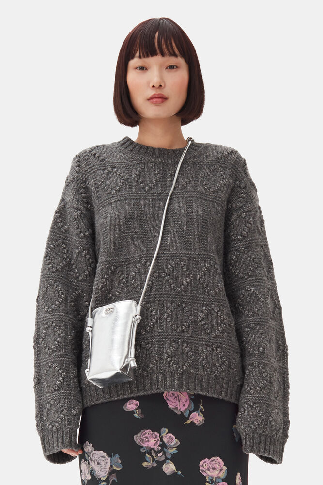 Silver Metallic GANNI Bou Crossbody Bag, Silver