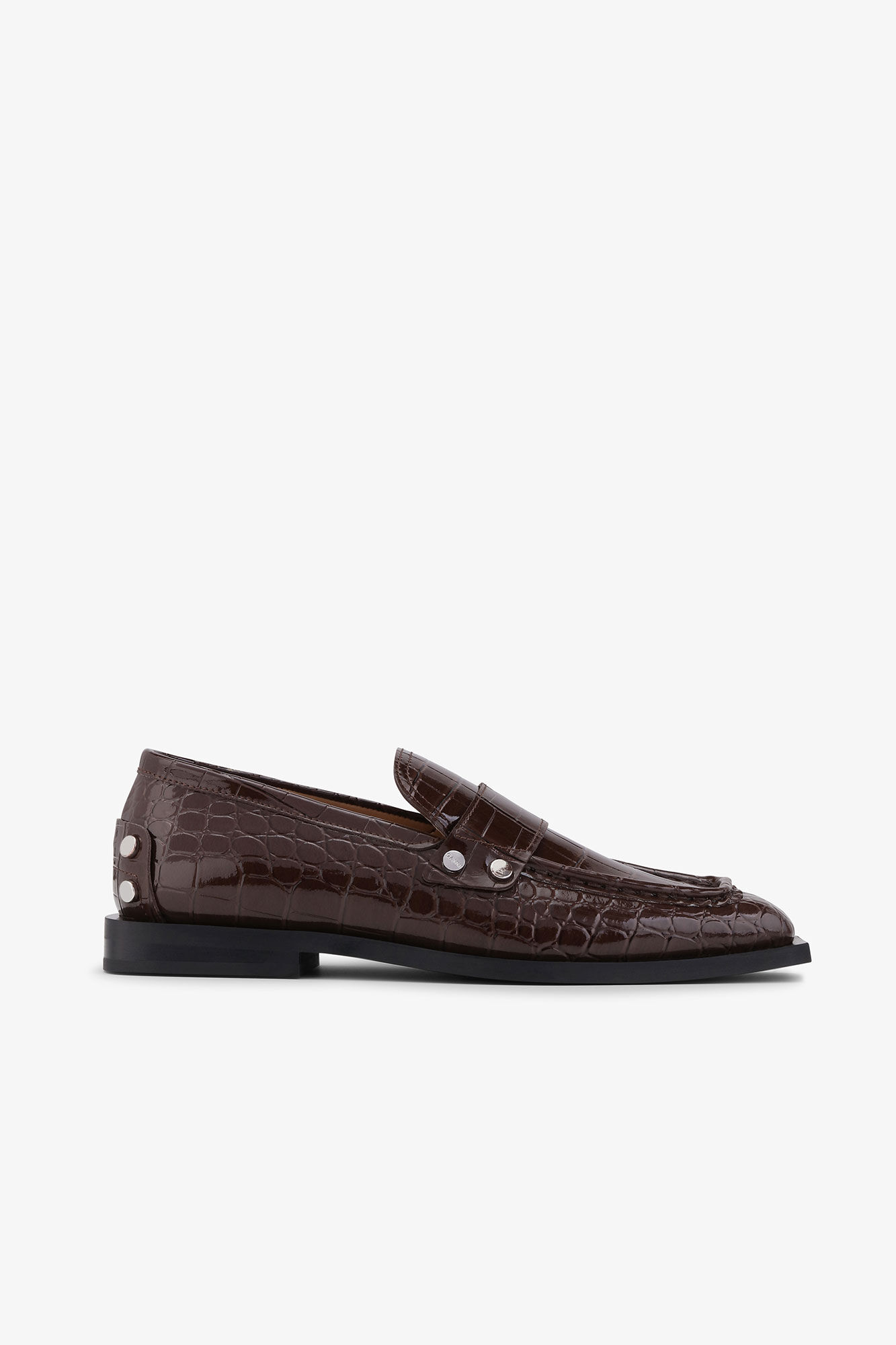 Brown Croco Studded Loafers, Polyester, in colour Chocolate Fondant - 1 - GANNI