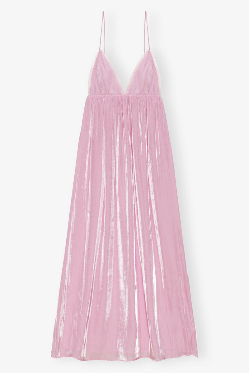 Pink Satin Strap Dress, Recycled Polyester, in colour Chalk Pink - 1 - GANNI