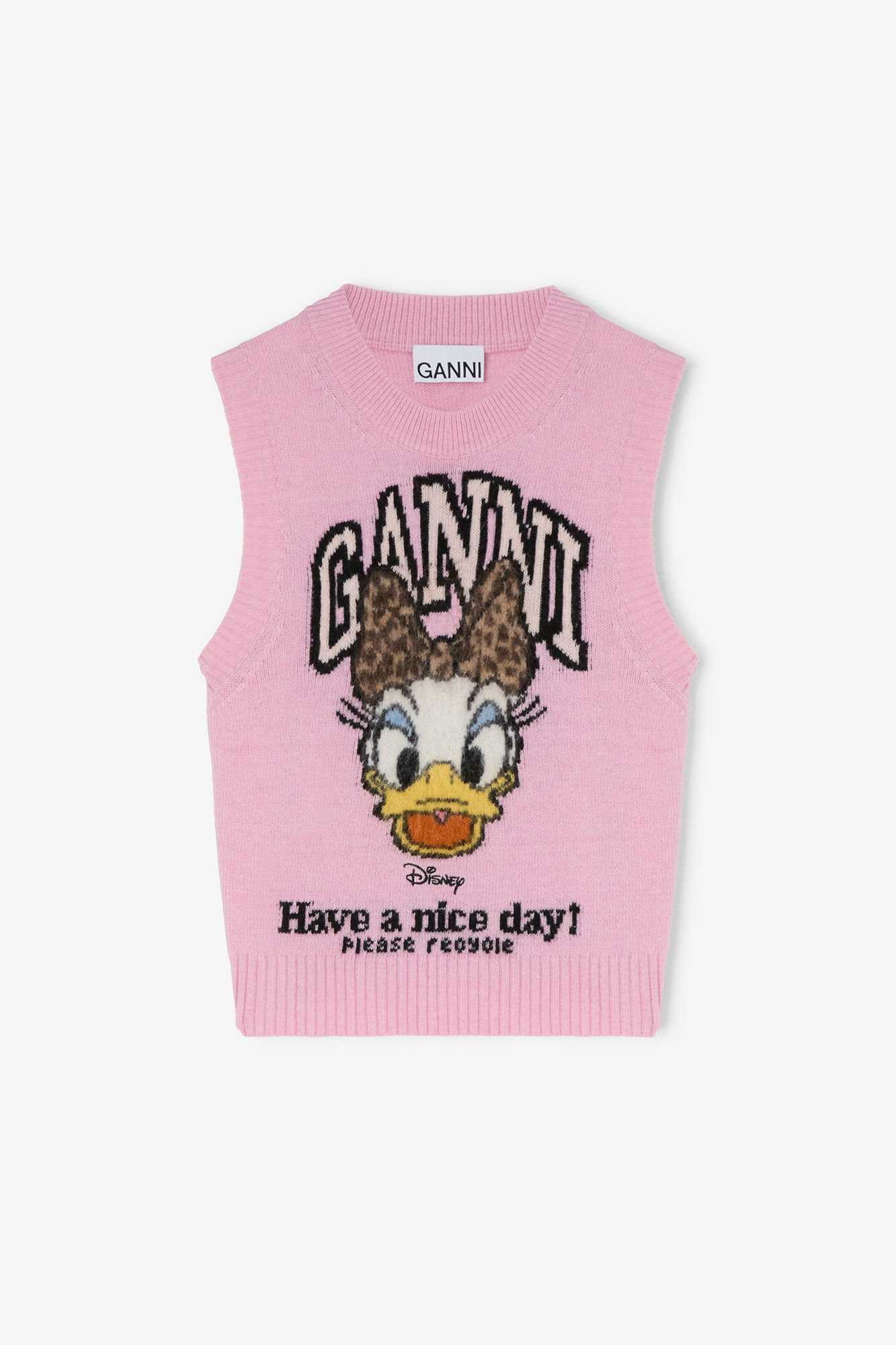 GANNI x Disney Daisy Duck Graphic Wool Vest, in colour Chalk Pink - 1 - GANNI