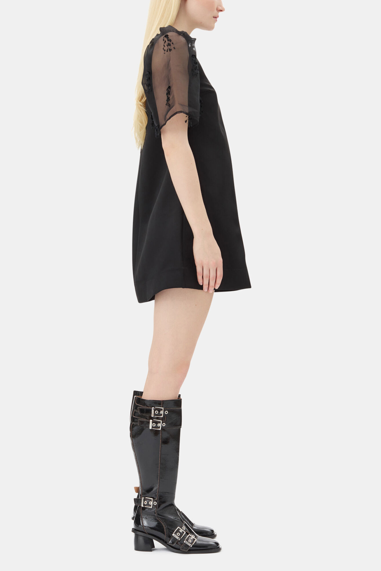GANNI 黒 ミニドレス ワンピース Black ブラック フリンジ オーガンザ ミニドレス | GANNI (Global)