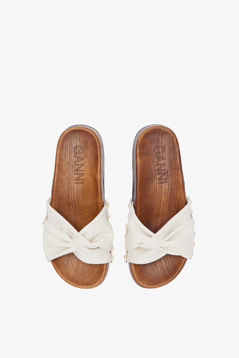 Tia Fairy Clog in White, Recycled Leather, in colour Egret - 3 - GANNI
