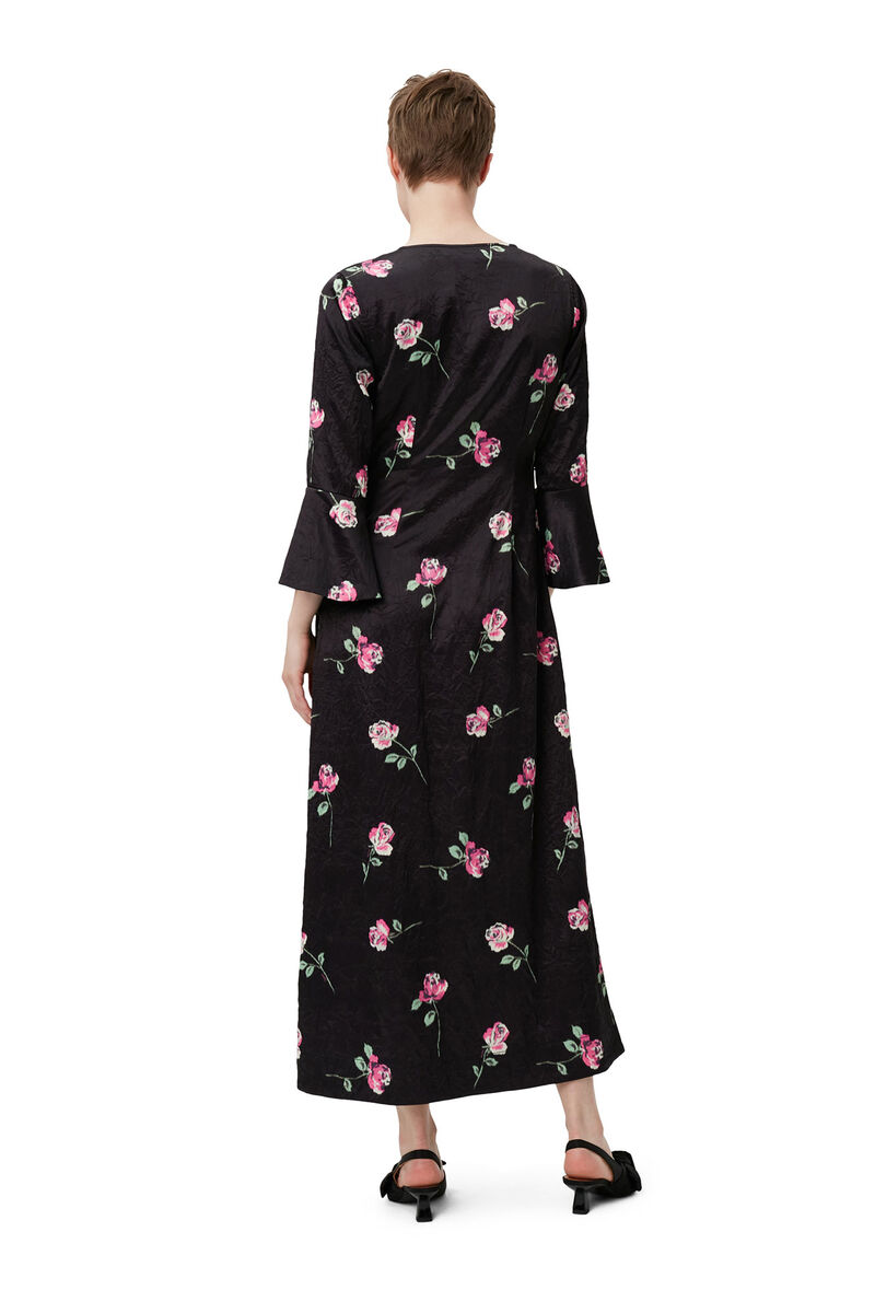 Crinkled Satin Long Dress, Elastane, in colour Black - 2 - GANNI
