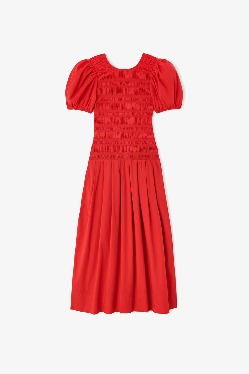 Dress in Smocked Cotton, Organic Cotton, in colour Goji Berry - 1 - GANNI