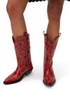 Embroidered Western Boots, Leather, in colour Barbados Cherry - 4 - GANNI