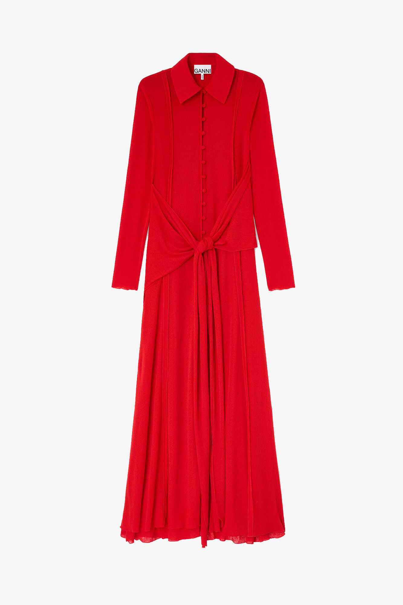 Langes Kleid aus meliertem Netzstoff, Recycled Polyester, in colour Goji Berry - 1 - GANNI