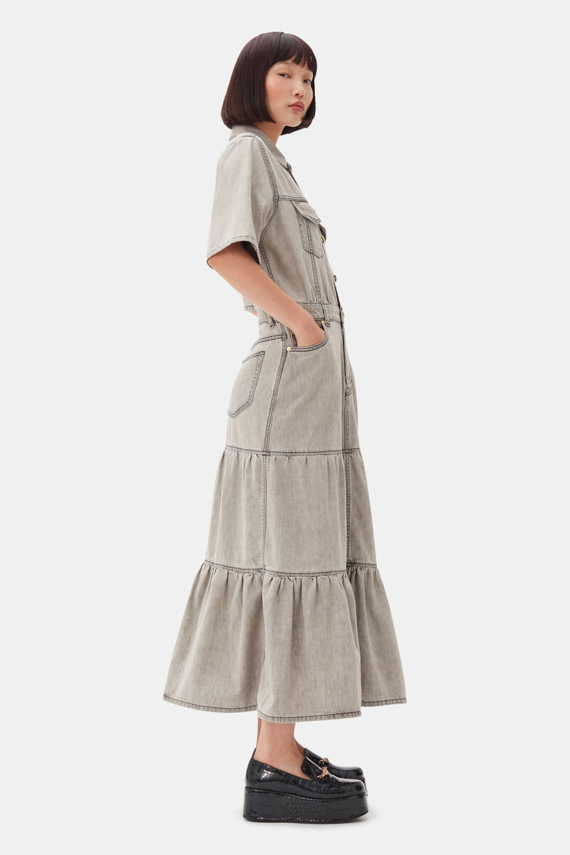 Grey Future Long Denim Kleid, Organic Cotton, in colour Gray Quill - 3 - GANNI