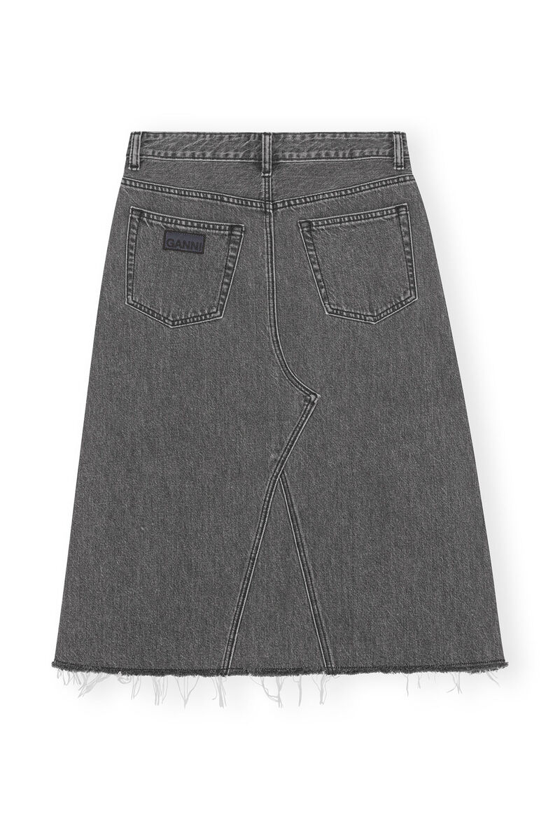 Re-Cut Denim Midi Skirt, Cotton, in colour Washed Black/Black - 2 - GANNI