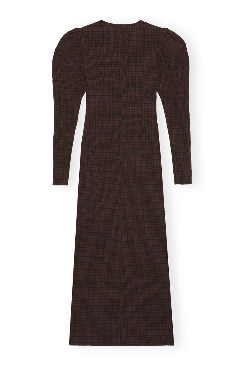 Seersucker V-neck Maxi Dress, Elastane, in colour Chicory Coffee - 2 - GANNI