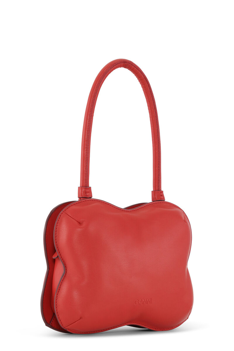 Red Butterfly Top Handle Bag, Polyester, in colour Fiery Red - 2 - GANNI