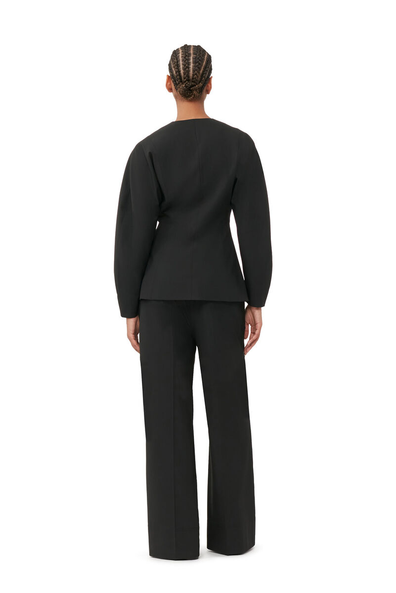 Schwarzer, taillierter Melange-Blazer mit Drapierung, Elastane, in colour Black - 3 - GANNI