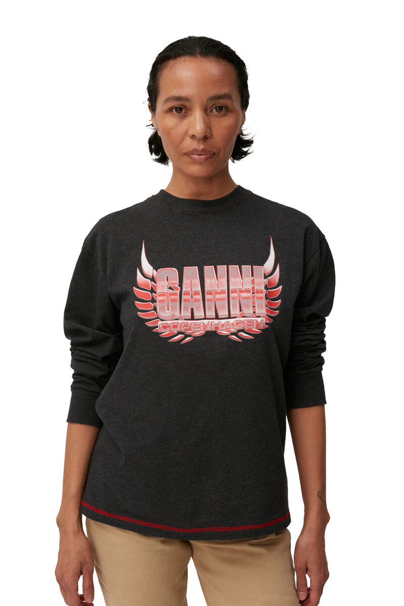 Long Sleeve T-shirt, Cotton, in colour Phantom - 3 - GANNI