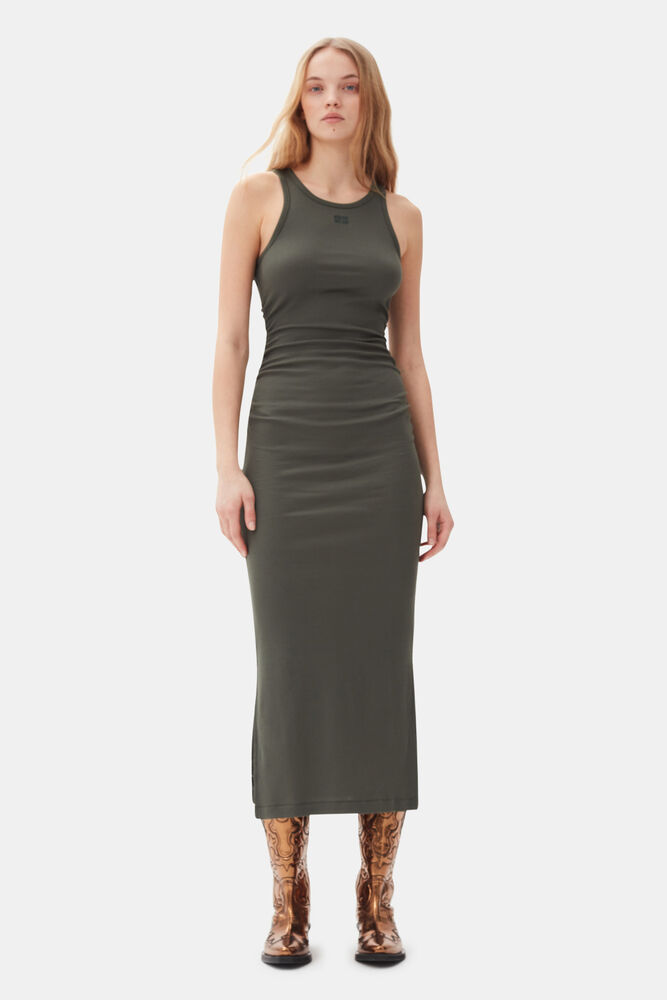 Robe Green Soft Cotton Rib Tank Top Long, Climbing Ivy