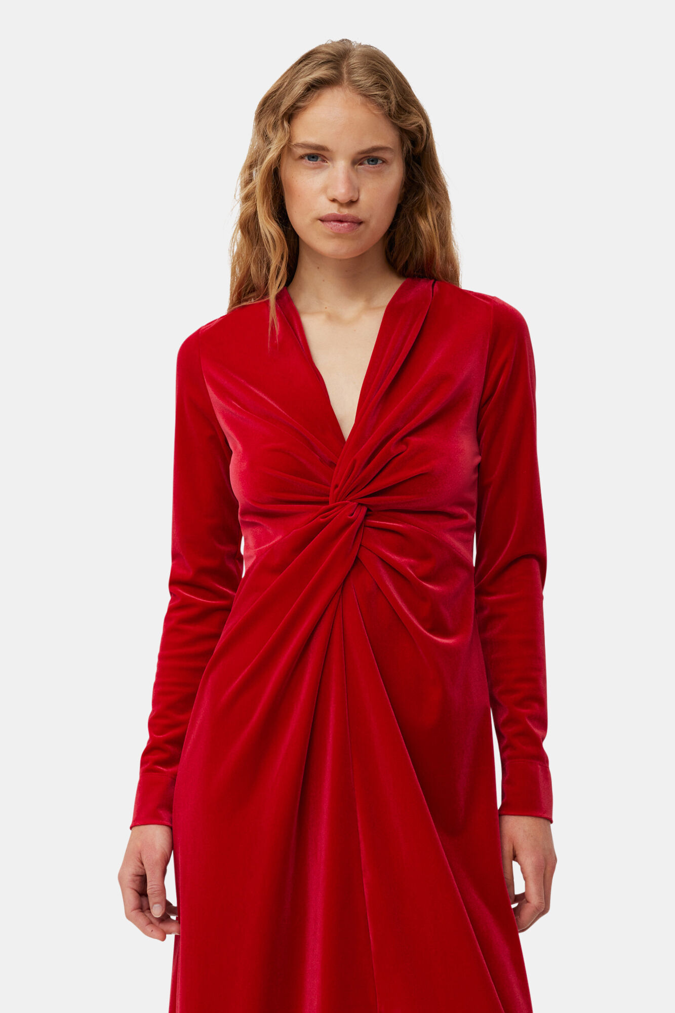 Red Velvet Jersey Twist Long Dress, Recycled Polyester, in colour Savvy Red - 4 - GANNI