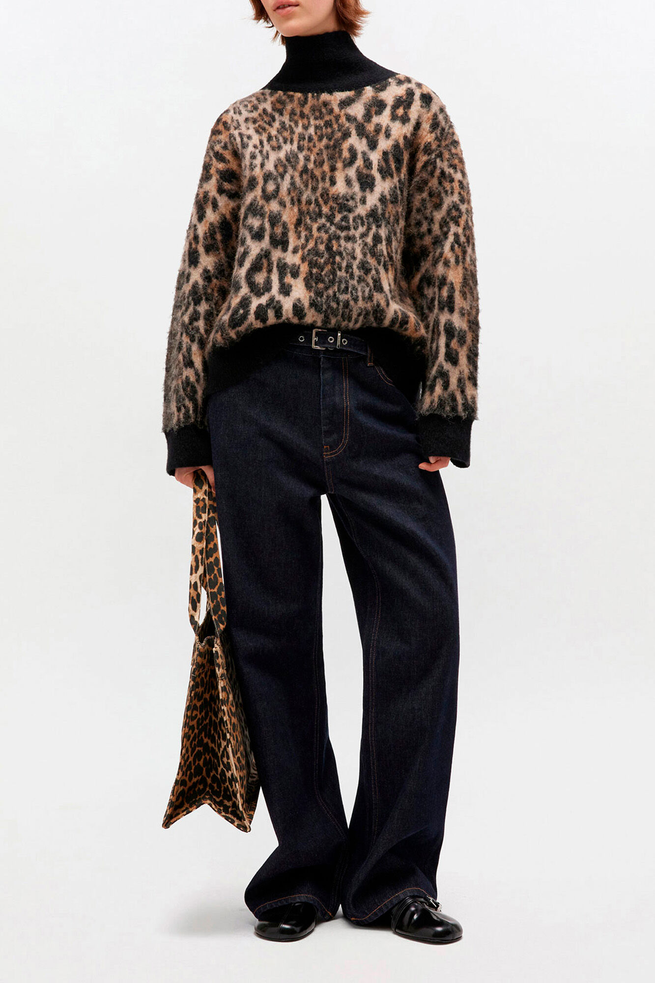 Leopard Open Back Sweater, Alpaca, in colour Leopard - 2 - GANNI